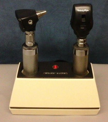 Welch allyn portable otoscope ophthalmoscope set_rechargeable handle &amp; base dock for sale