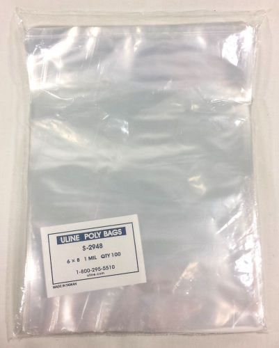 100 Clear 1 MIL 6&#034;x8&#034; Poly Flat Open Bags by Uline S-2948
