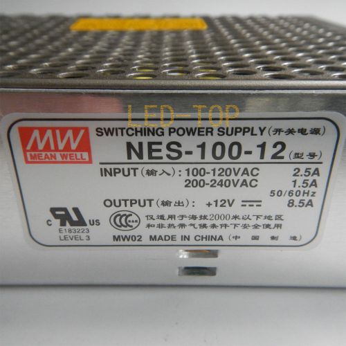 MW Mean Well NES-100-12 12V 8.5A Power Supply Transformer Adapter LED Strip Lamp