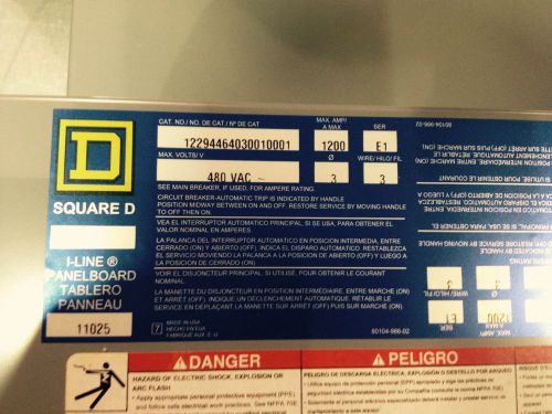 Square D I-Line Panelboard Cat #:12294464030010001, 480VAC, Ser. E1