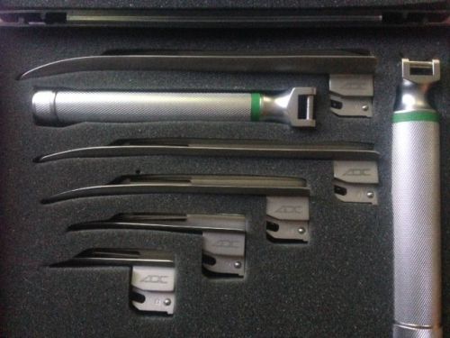 ADC Miller Laryngoscope Set StainlessSteel/Satin FiberOptic with Case &amp; 5 Blades