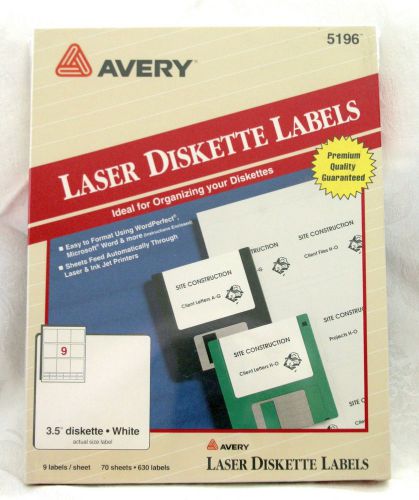 Avery 3.5” Laser Diskette Labels- 630 Labels, White, NEW # 5196