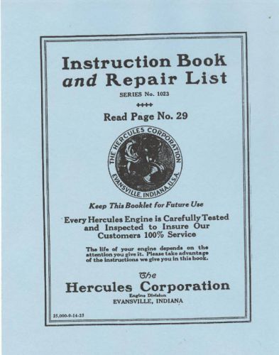 Hercules gas engine manual hit miss 1923 evansville indiana repair parts list for sale