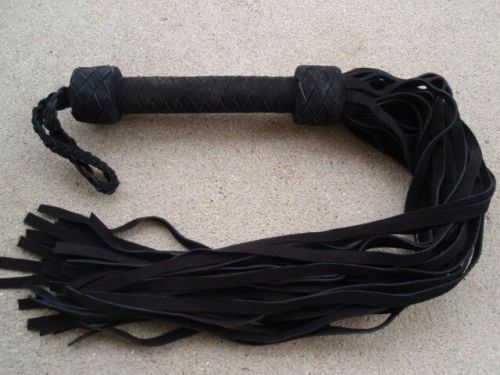 NEW Black Leather Flogger Suede - GOTHIC &#034;MR RELIABLE&#034; - HORSE TRAINER WHIP