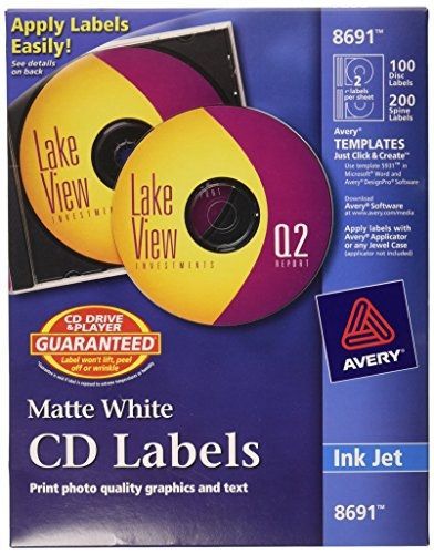 Avery CD Labels - 100 Disc labels &amp; 200 Spine labels (8691)