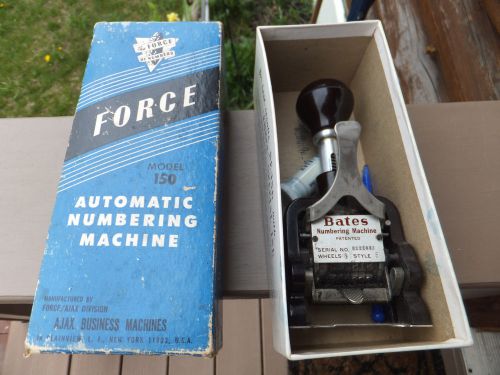 Vintage Bates Lever Movement Numbering Machine 6 Wheels Style E &amp; Force #150 Box