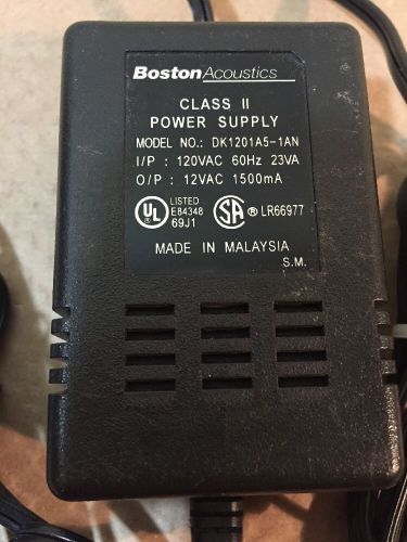 OEM Boston Acoustics DK1201A5-1AN Class II 12VAC 1500mA AC Adapter Power Supply