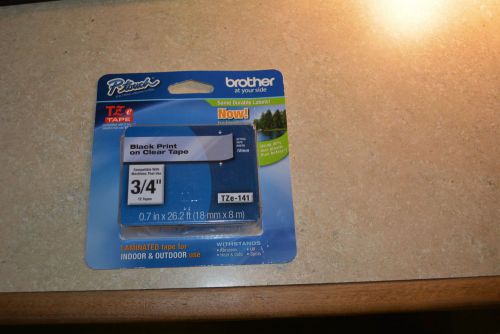 BROTHER TZE-141  P-TOUCH TAPE 3/4&#034;  18MM BLACK PRINT ON CLEAR TAPE GENUINE - NEW
