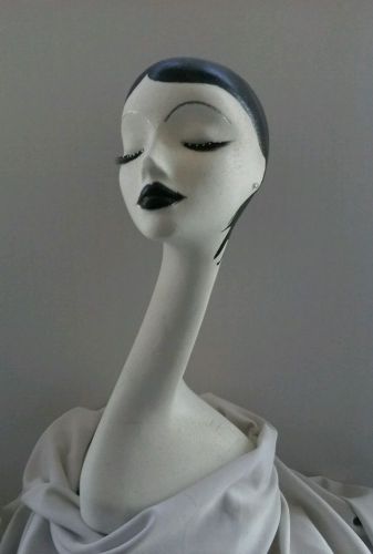 1 Hand Painted White Long Neck Styrofoam Mannequin Head Display, 19&#034; inche