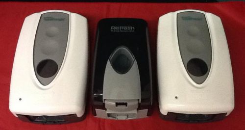 Three (3) New STOKO &#034;Refresh&#034; Dispensers ~ 2 White Touchless &amp; 1 Black Sanitizer