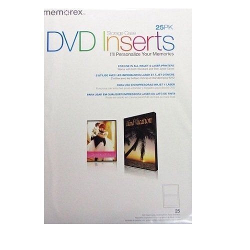 Memorex DVD Case Inserts - 25 Pack - White Matte