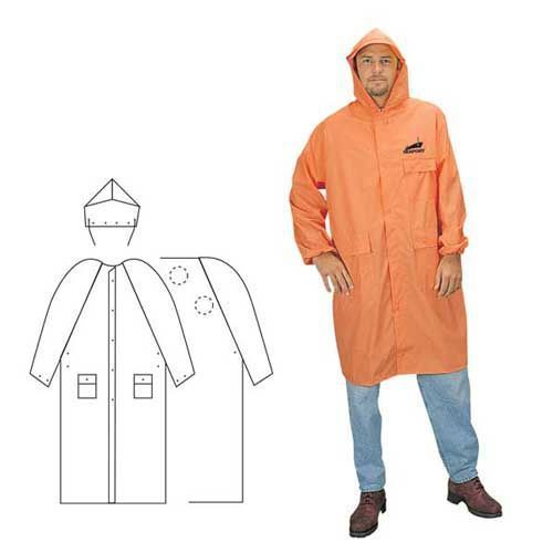 1245/S - Size SMALL Orange RAINCOAT 35mil PVC Polyester 48&#034; Women or Men