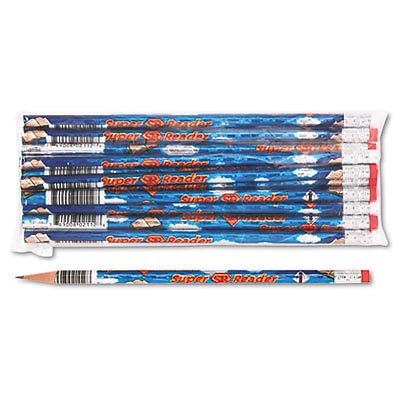 Decorated Wood Pencil, Super Reader, HB #2, Blue, Dozen, Sold as 1 Dozen