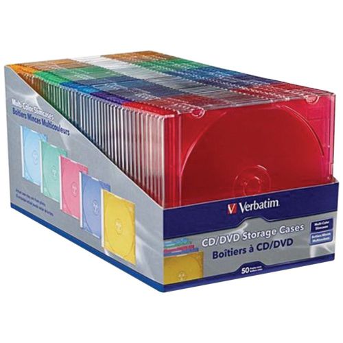 Verbatim case cd / dvd slim 5 assorted colors thinner lighter travel 50 pack for sale