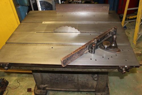 Vintage tannewitz model b dual arbor sliding &amp; tilting table, saw bench for sale
