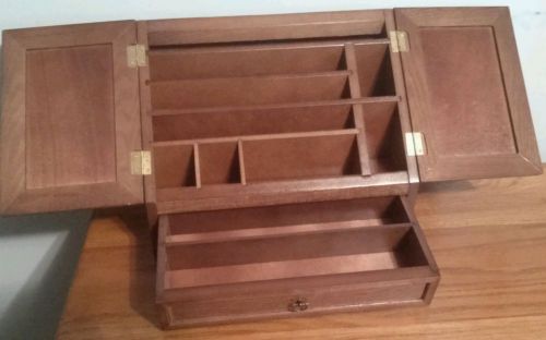 Table Top Mail Organizer W/Drawer .Pens. .Letters. Wooden Desk Tray Walnut Color