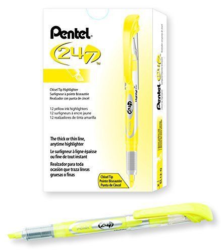 Pentel 24/7 Chisel Tip Bright Yellow Ink Highlighter 12 Pack (SL12-G)