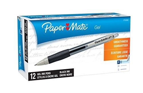 Paper Mate 1753362 Retractable Gel Pen, Fine Point, Black, 12-Pack