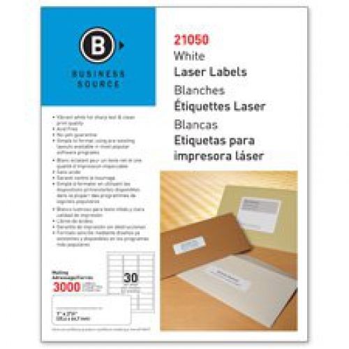 Business Source 21051 Mailing Label, Laser, 1 in.x2-5/8 in., 7500/PK, White