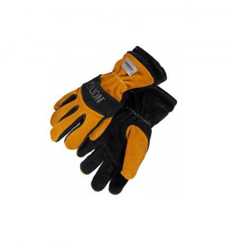 Lion commander gloves, wristlet, black and gold split leather, cadet medium for sale
