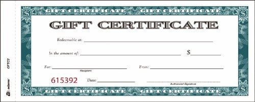 Adams Gift Certificate Book, Carbonless, Single Paper, 3.4 x 8 Inches, White,