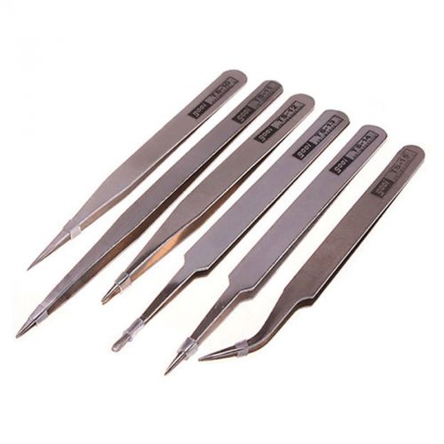 6 pcs all purpose precision tweezer set stainless steel anti static tool kit for sale