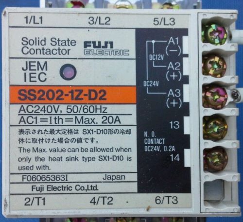 FUJI ELECTRIC SS202-1Z-D2 SOLID STATE CONTACTOR F06065363I w/ Heat Sink SX1-D10