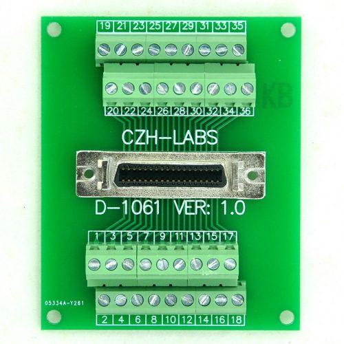36-pin 0.05&#034; Mini D Ribbon/MDR Female Breakout Board, SCSI, Terminal Module.