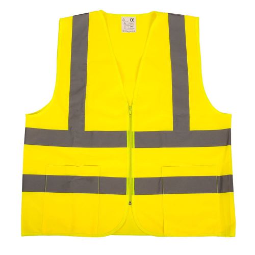 2 pockets green safety vest with reflective strips security waistcoat for sale