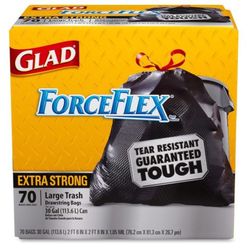 Glad Forceflex Trash Bag - 30 Gal - 1.05 Mil [27 &amp;micro;m] Thickness - 70/carton