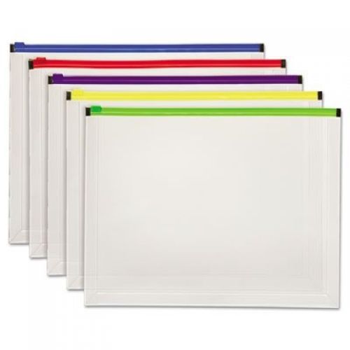 Globe-Weis 85292 Poly Zip Envelope, Letter, Open Side, Assorted, 5/Pack