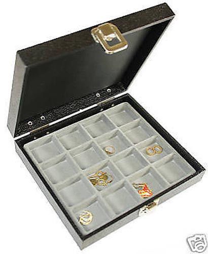 1-16 COMPARTMENT SOLID LID GRAY INSERT JEWELRY DISPLAY