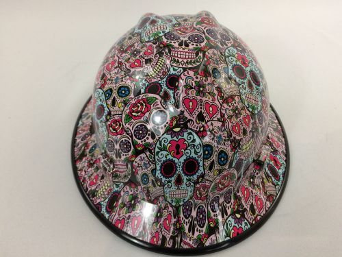 Msa v-gard hard hat w/fas-trac sugar skulls hydrographic print osha/csa for sale