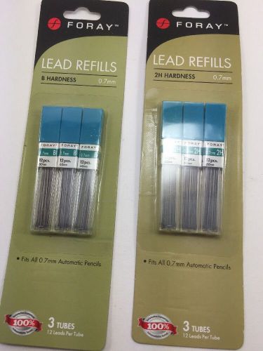 Foray Lead Refills B hardness 0.7 .7 MM automatic Pencil 6 Tubes MIP LOT