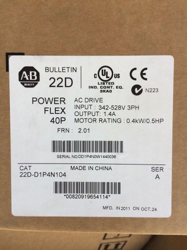 New In Box Allen Bradley 22D-D1P4N104 PowerFlex 40P 0.5HP 22DD1P4N104 AC Drive
