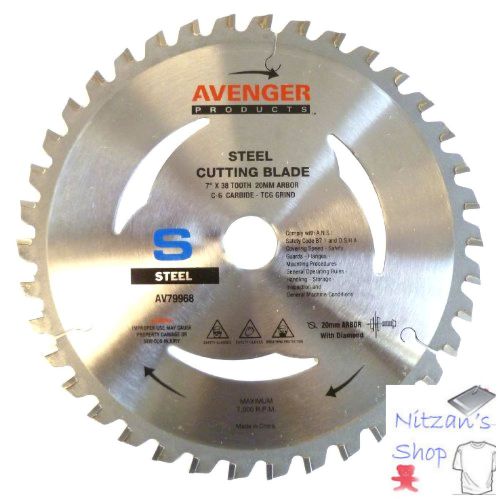 Avenger AV-79968 Steel Cutting Saw Blade, 7-inch by 38 tooth,20mm arbor with ...