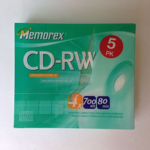 5 memorex CD-RW 4X 700MB 80 Min Brand New