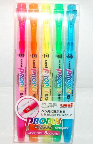 Mitsubishi PROPUS WINDOW Highlight Pen Highighter x 5 Colors Set (Made in Japan)