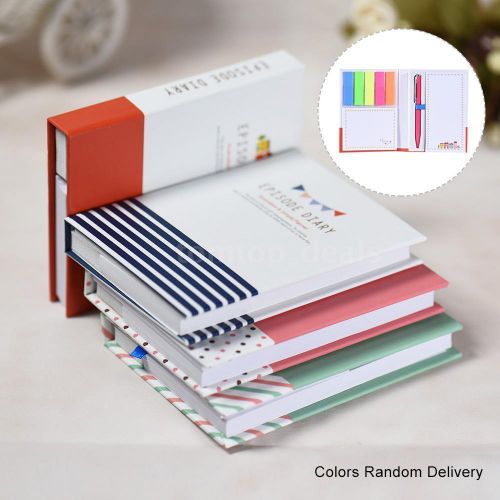 4pcs Cute Hardcover Sticky Notes Set Bookmark with Ball Pen Students Grils H5I2
