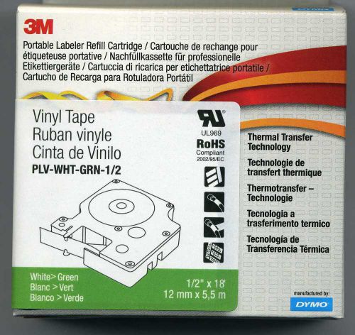 NEW 3M Portable Labeler Refill Cartridge PLV-WHT-GRN-1/2 Green w/ White font 18&#039;