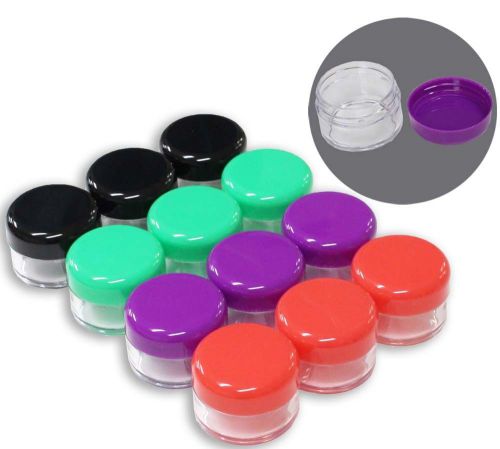 12 Clear Plastic Jars, Colored Lids - TJ8625-COL