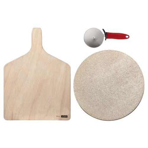 Bodum bistro pizza set - baking stone, cutting board &amp; wheel cutter (red handle) for sale