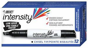 BIC Intensity Low Odor Non-Toxic Dry Erase Marker, Tank Style, Black, Pack of 12