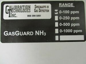 Calibration Technologies, GG-NH3, Gasguard Ammonia Sensor, 0-100 ppm, NEW