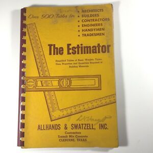 Vintage Estimating Tables Book Building Trades Allhands &amp; Swatzell Texas T4
