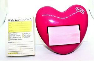 Post It Pink Heart Dispenser &amp; Vtg. While You Were Out Sticky Notes Message Pad