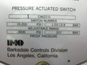Barksdale Pressure Actuated Switch, P/N TC9622-0  &#034;New&#034;