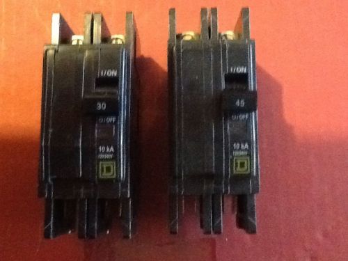 (2) square d type qou 230 245 30 45 amp 240v 2 pole spade connections for sale