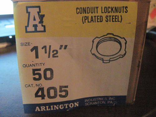 BOX OF 50 ARLINGTON IND. INC. CAT# 405 1 1/2&#034; PLATED STEEL CONDUIT LOCKNUTS
