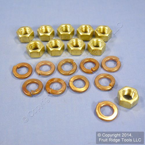 10 Leviton 16 Series Panel Receptacle Brass Hex Nuts &amp; Copper Lockwashers A0009